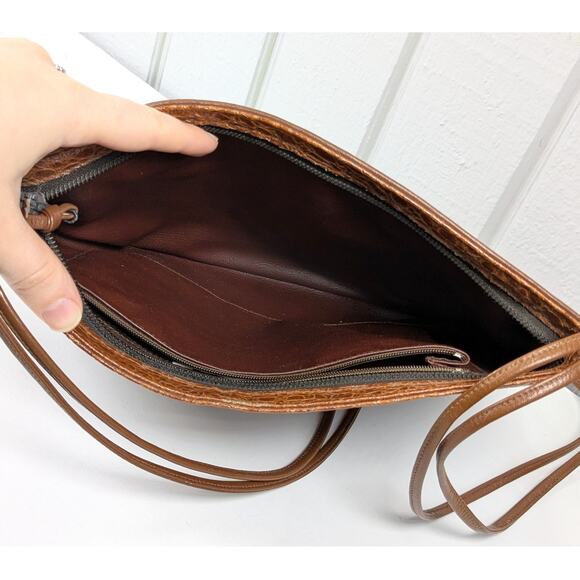 Vintage Sandro Brown Leather Faux Reptile Rectangular Shoulder Bag *READ - Picture 9 of 14